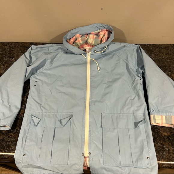 Misty Harbor Hooded Rain Coat Jacket Women's Plaid Lining Sz Small Blue Anytime - Picture 8 of 12